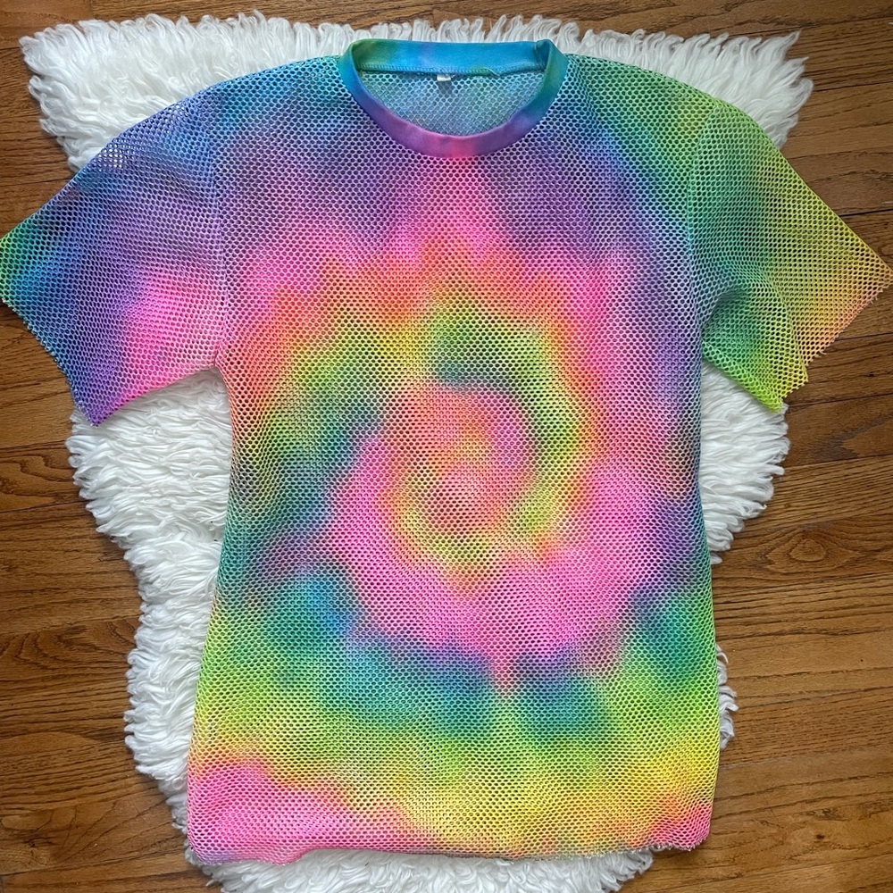 Dolls Kill Rainbow Tie-Dye Mesh Jersey